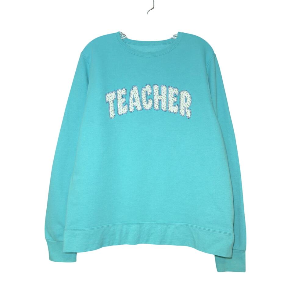 Teacher Vintage Embroidered Patchwork Crewneck Sw… - image 1